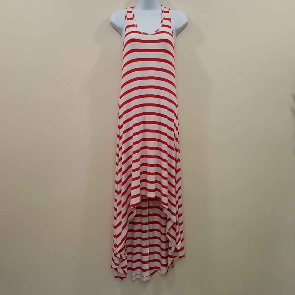 Red White Stripe Bamboo Maxi Dress